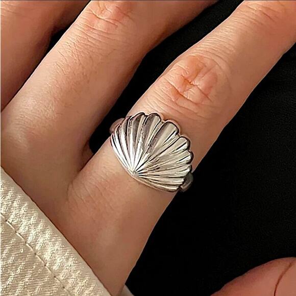 Sterling Silver Shell Opal Ring Set, Minimalist - Picture 4 of 6
